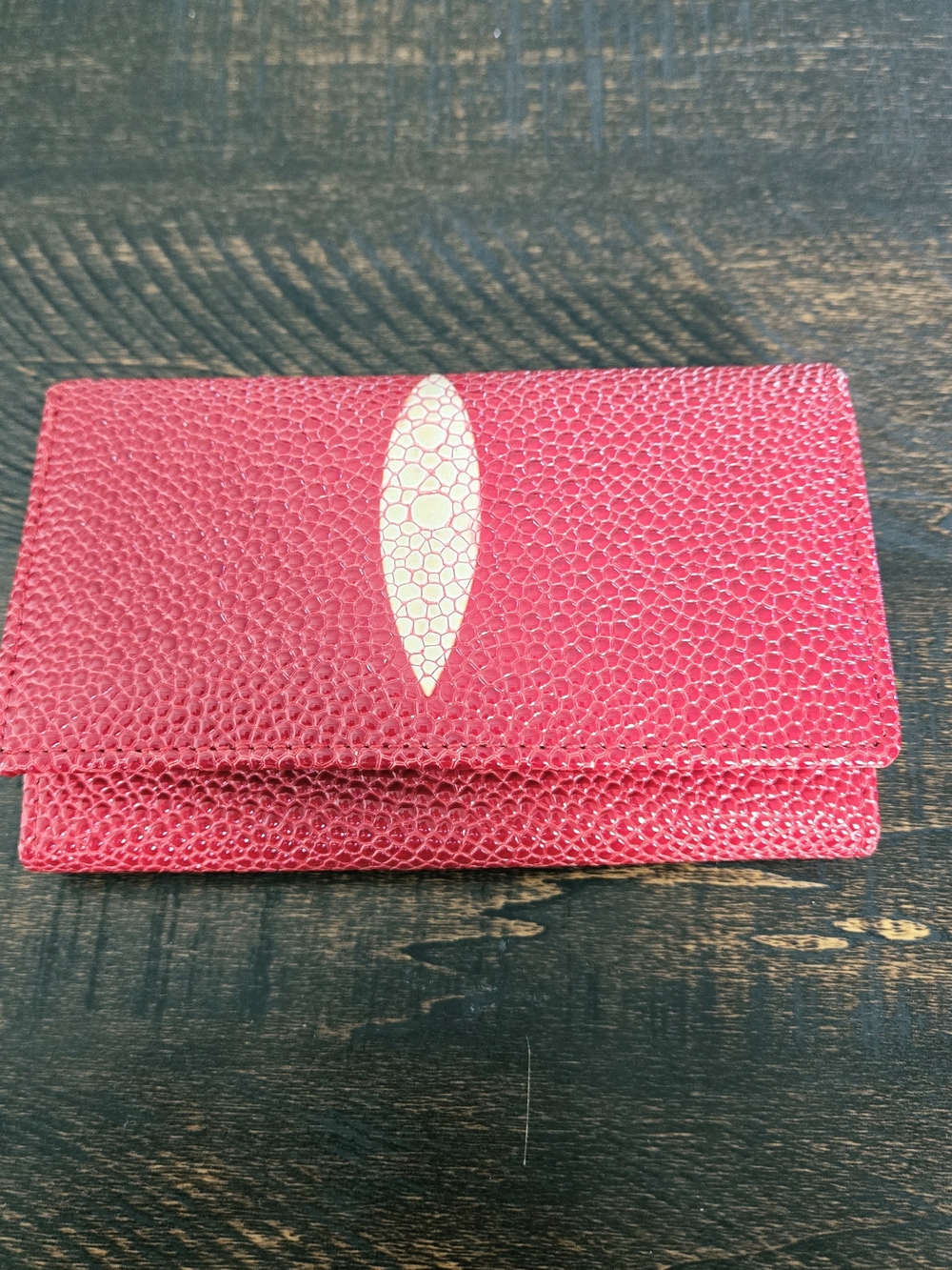 Vintage Vianting Red Textured Leather Wallet Clutch